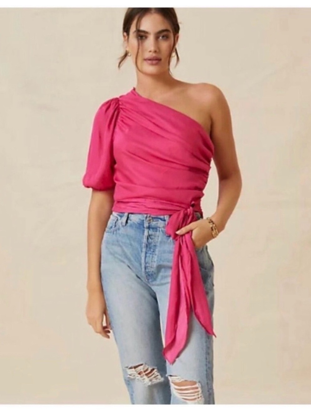 Anthropologie x Dolan left coast collection ruched one shoulder blouse
